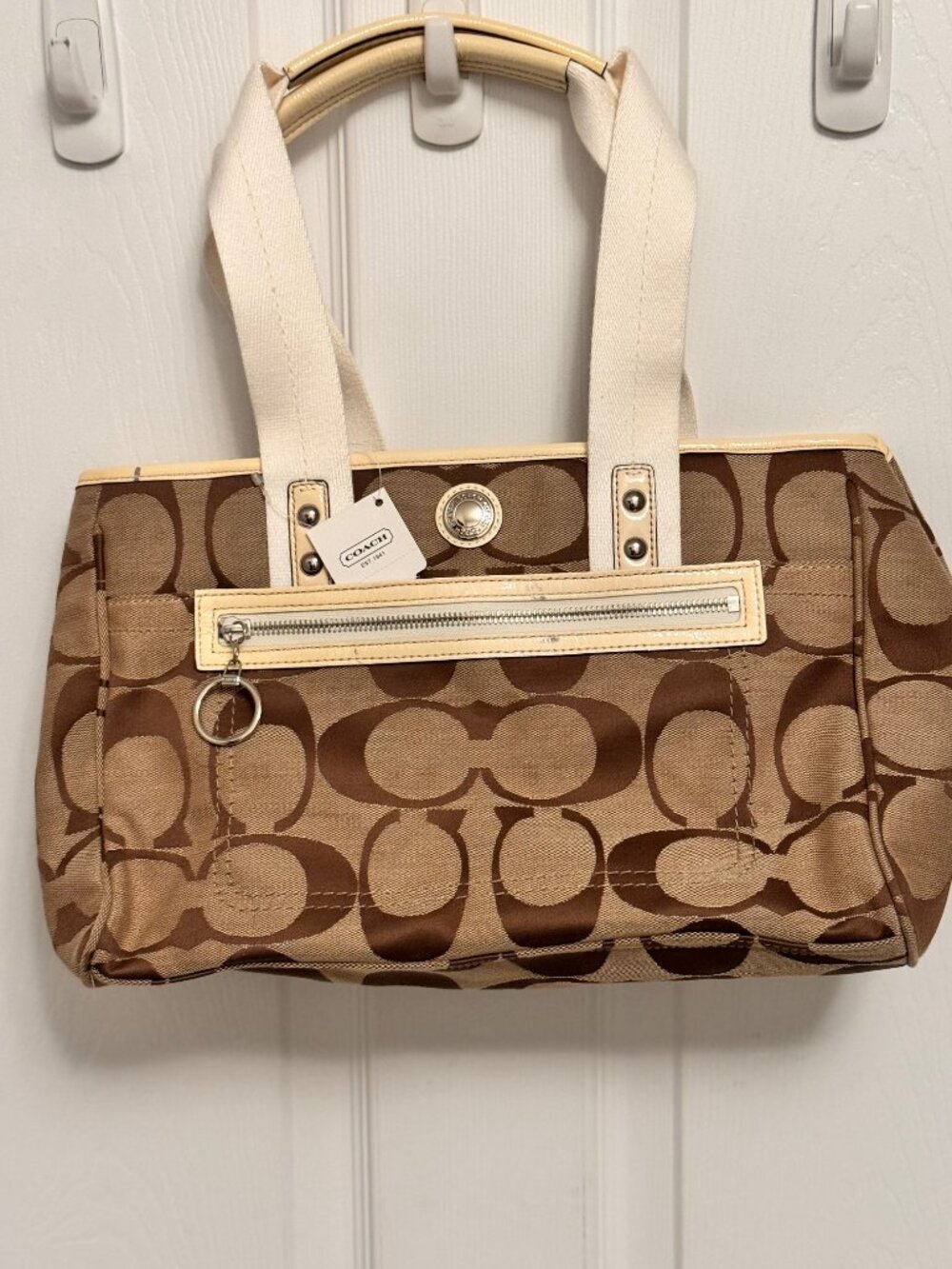 Coach Daisy Signature Carryall Bag Purse Tote (Khaki/White) - NWT
